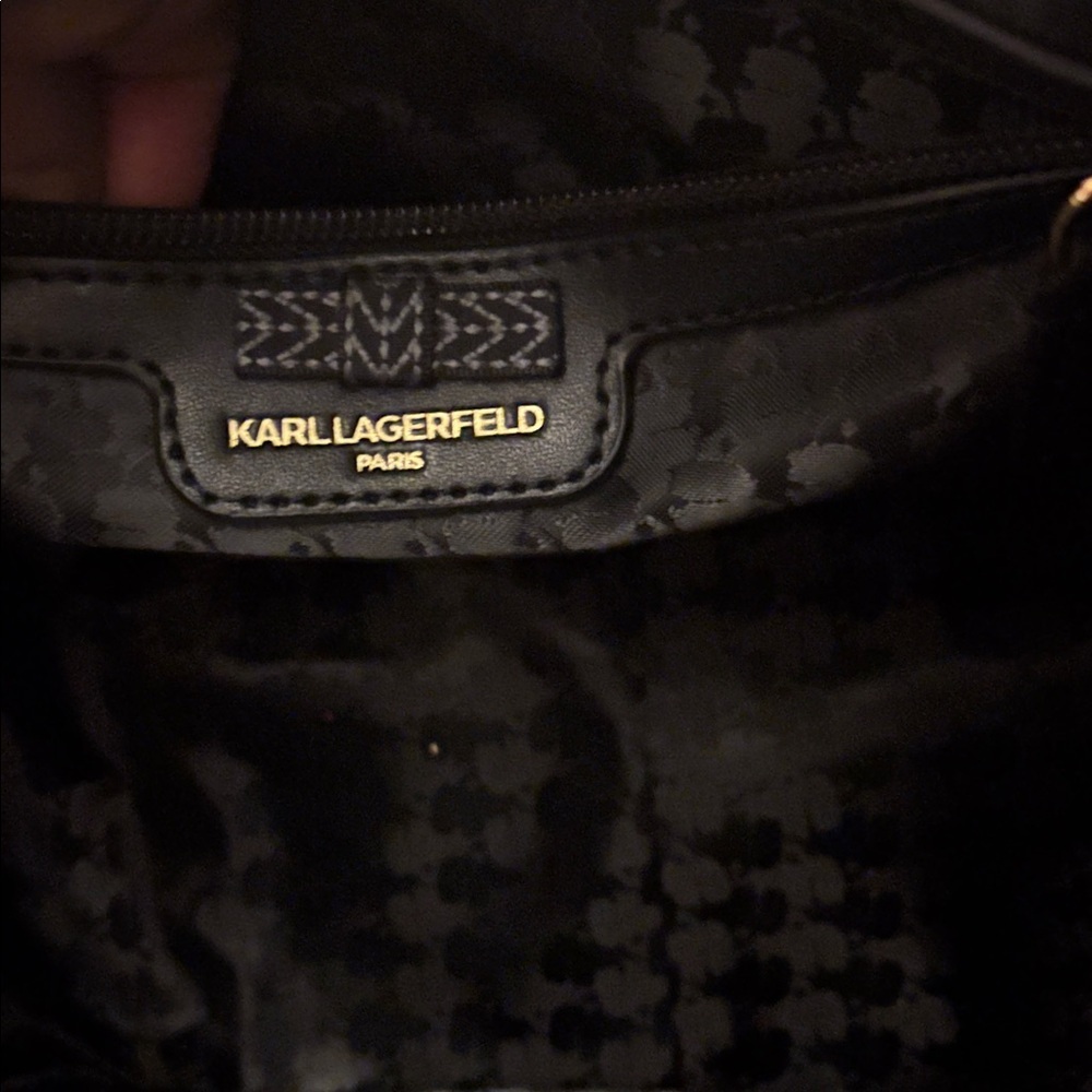 Karl Lagerfeld Paris  Black Croc-Embossed Leather gold chain strap hobo bag - Picture 10 of 16